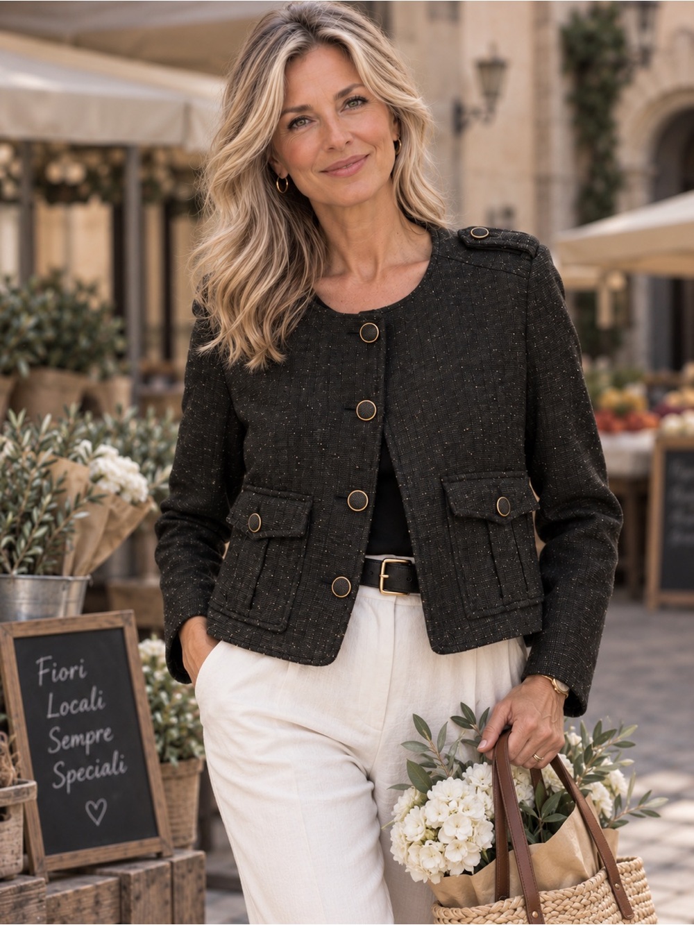 Cartonnier Stunning Brown Tweed Military-Inspired Button Jacket